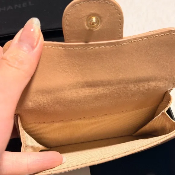 CHANEL 2022 Quilted Trifold Wallet in Beige with Gold CC - Picture 6 of 6